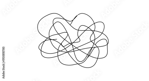 Abstract black line art tangled pattern on white background.