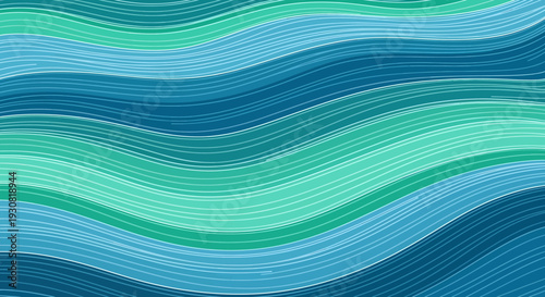 Wavy abstract background with blue and green stripes.