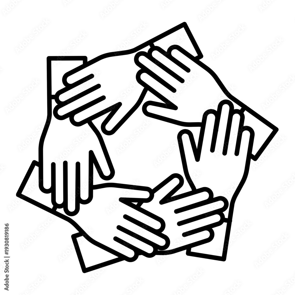 Fototapeta premium Hands working together in unity and cooperation&nbsp;icon, vector illustration.