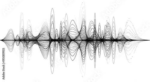 Black sound wave pattern on white background with symmetrical design.