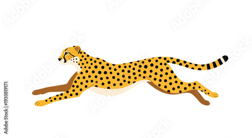 Dynamic illustration of a sleek cheetah in mid-stride, capturing the essence of speed and agility with its iconic spotted pattern and fluid motion