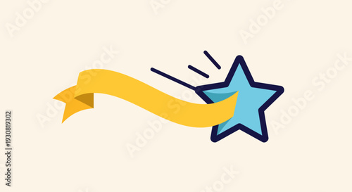A blue star with a yellow ribbon flowing from it, symbolizing excellence and achievement.