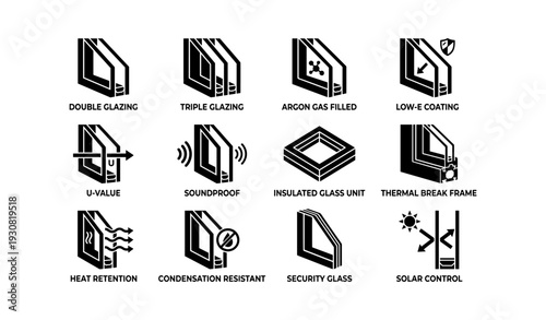 Energy-efficient window types: double glazing, argon filled, low-e coating, soundproof, security glass