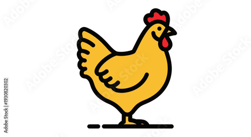 Yellow Cartoon Chicken Illustration Standing Sideways.