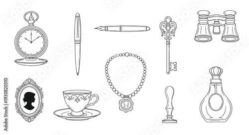 Vintage Objects Collection Illustration Set.