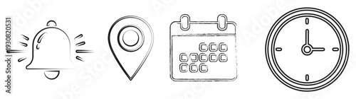 Vintage telephone and clock illustrations