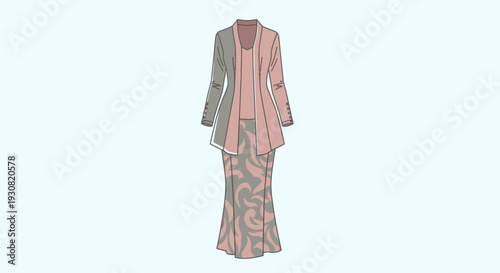 Womans Elegant Pink Floral Dress Outfit.