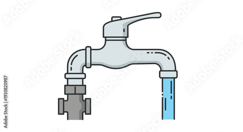 Illustration of a faucet with running water.
