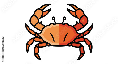 Bold and vibrant illustration of a simplified crab, perfect for graphic design projects, educational materials, and nautical themes