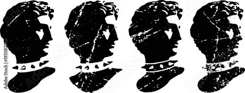 silhouettes of vintage female busts in profile with textured distressed effect