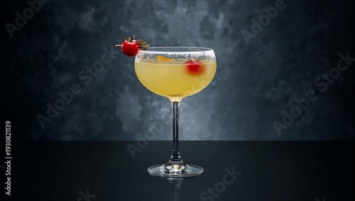 Cocktail With Cherry Garnishes on a Dark Background During Evening Hours