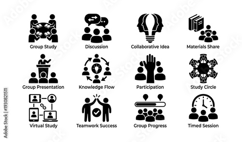 Education icons for group study and collaboration concepts