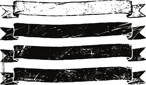 Grunge vintage banners with distressed texture and ribbon edges, retro ornamental design elements