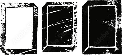 set of three distressed aged frames with rough textured edges and scratches