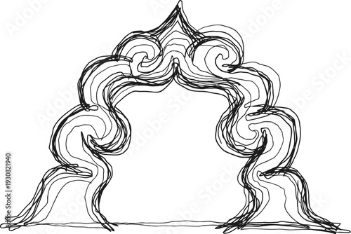 intricate ornamental archway outline with flowing curls and symmetrical artistic design elements
