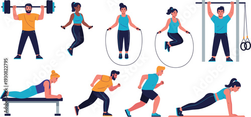Fitness Workout Icons Set Exercise Activities Commercial Licensing