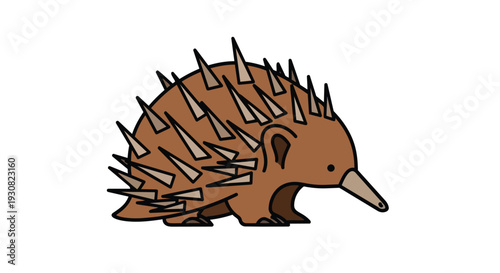 A charming and simplified illustration of an echidna, showcasing its distinctive spiky exterior against a clean white backdrop, perfect for