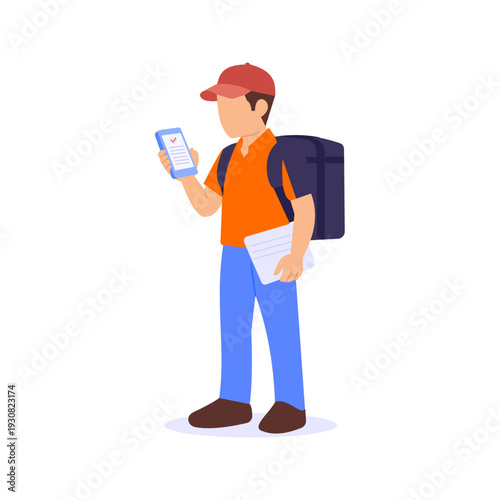 Mobile App Order, placing delivery request through application, Flat vector character illustration