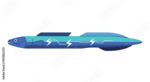 Stylized Electric Eel Illustration with Lightning Bolt Accents and Futuristic Design