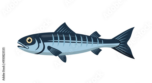 Stylized depiction of a sleek, elongated saltwater fish with a pointed snout and dark vertical stripes on a light blue body