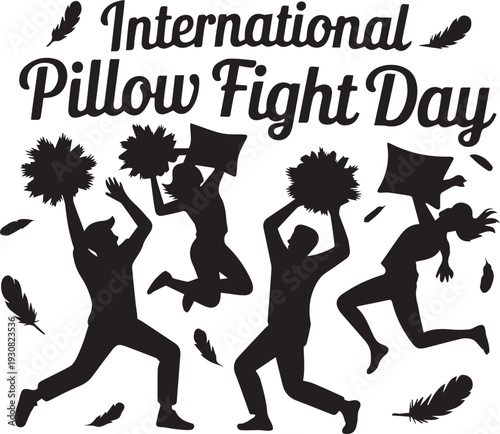 Silhouettes of people fighting with pillows on International Pillow Fight Day