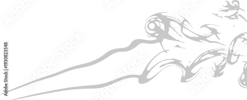 Stylized grey smoke trail illustration creates an ethereal, flowing, abstract.