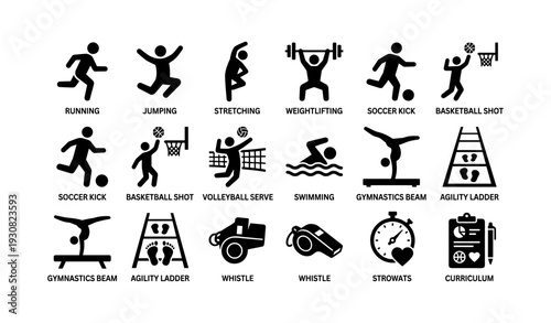 Silhouette icons of various sports activities and equipment