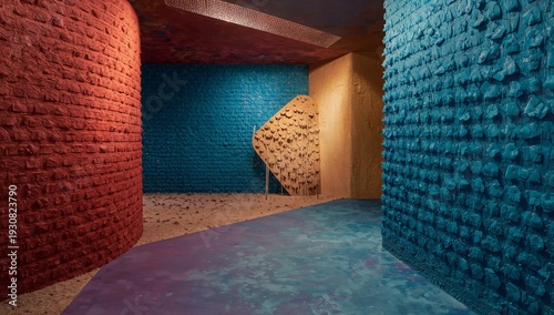 Colorful Walls Create a Unique Space in an Indoor Area With Textured Elements...