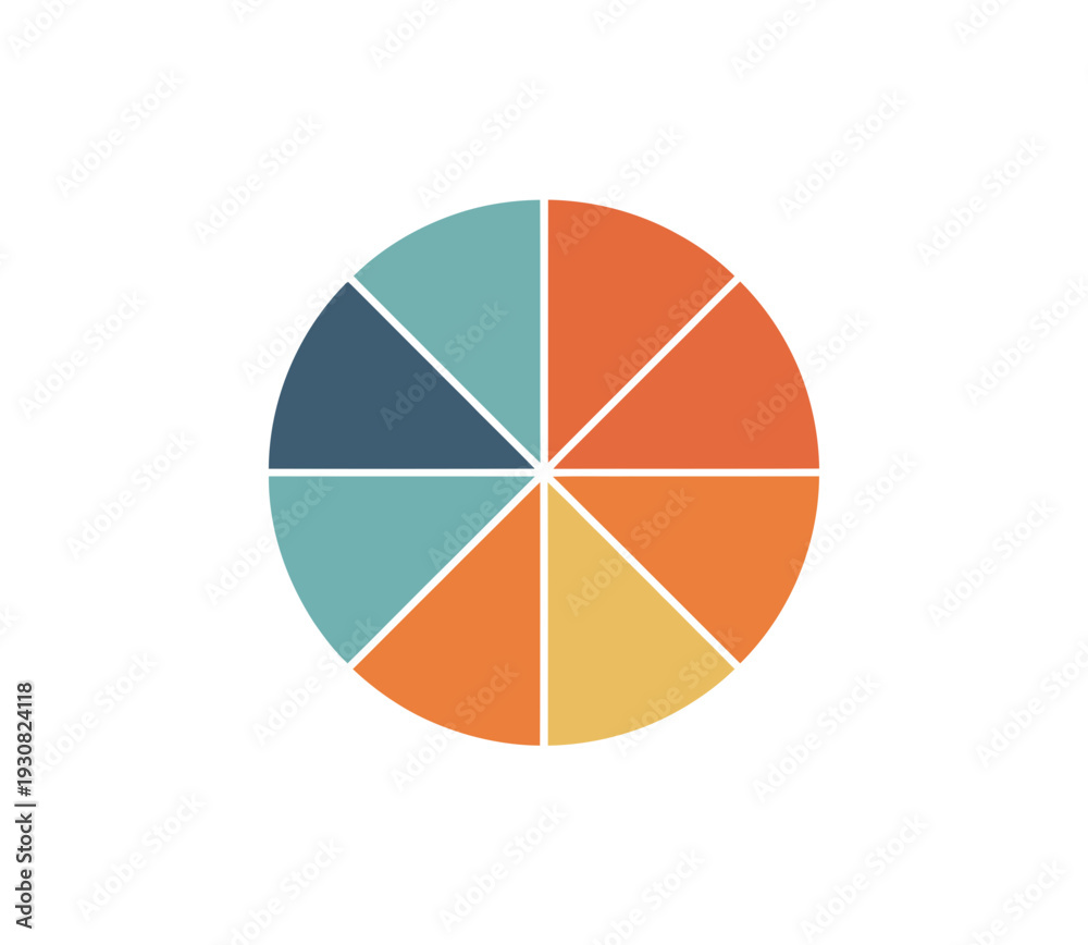 Fototapeta premium A colorful pie chart vector graphic with eight sections in a modern flat design style