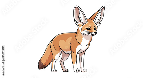 Adorable Fennec Fox with Enormous Ears Stands Alert Against a White Background, Digitally Illustrated