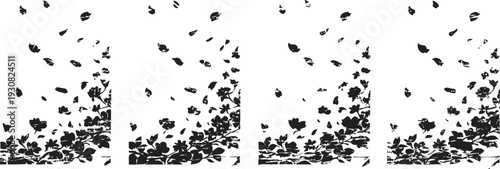 falling autumn leaves silhouette set seasonal nature clipart of scattered, flying foliage in black