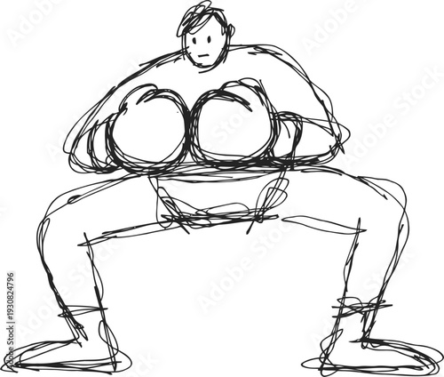 abstract sketch of a boxer in a fighting stance with gloves ready for action