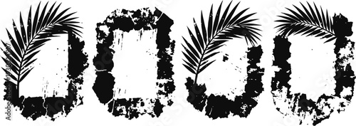 decorative grunge frames with palm leaves tropical vintage borders for design and summer themes