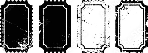 vintage black and white label borders with grunge texture, decorative frames for design