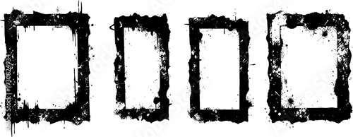 Grunge black rectangular frames set rough textured borders for design and decoration