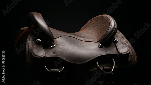 Leather Saddle on a Dark Background With Focus on Details and Structure