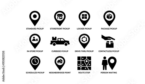 Pickup options and locations icons for contactless delivery