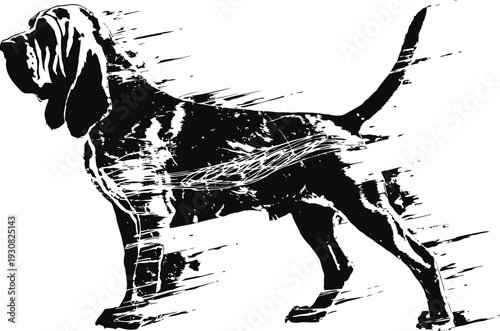 Silhouette of a standing dog with textured distressed vintage overlay effect