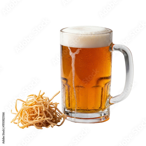 Beer mug with crispy noodles