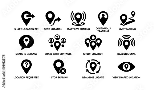 Location sharing icons: gps, tracking, sharing, live, update