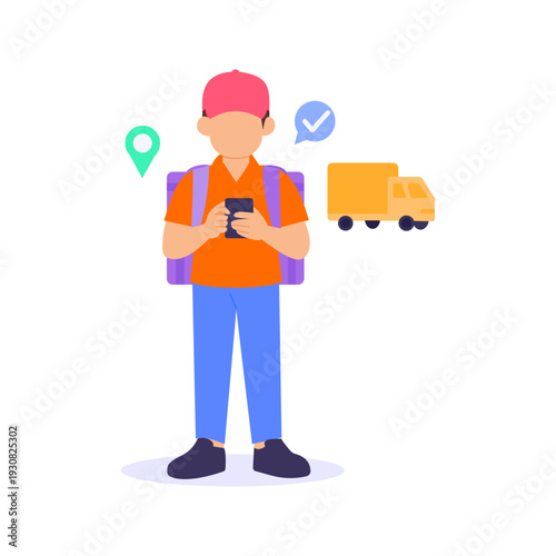 Delivery Status Checking, reviewing order progress updates, Flat vector character illustration