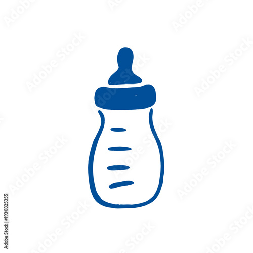 Baby bottle illustration in blue for childcare themes  