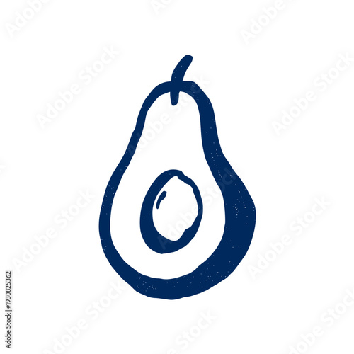 Avocado illustration in simplistic style with dark blue outline  
