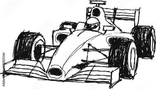 hand drawn racing car sketch with aerodynamic design and large tires concept