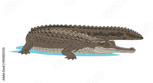 Artistic depiction of a prehistoric reptile with armored scales and sharp teeth emerging from aquatic surroundings