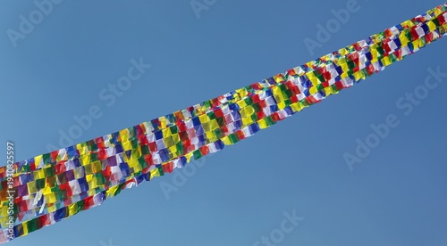 prayer flags Boudhanath stupa Kathmandu buddhism Nepal