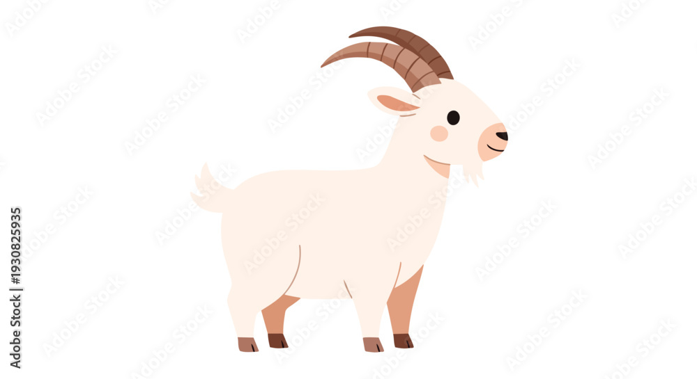 Fototapeta premium Charming Cartoon Goat Illustration with Curving Horns and a Gentle Smile