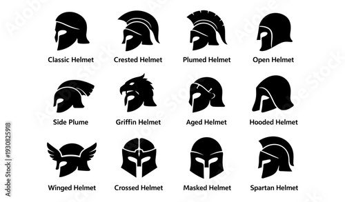 Collection of ancient greek warrior helmet icons