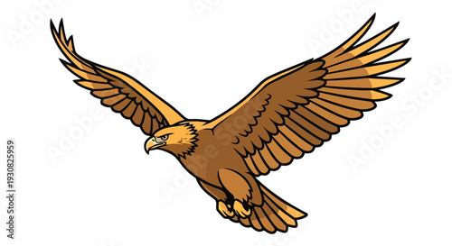 Majestic Golden Eagle Soars with Wings Extended in a Powerful Aerial Display Against a Clean White Background, Capturing the Essence of Freedom and