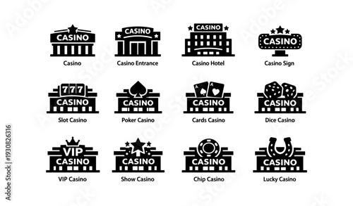 Collection of casino icons including slot, poker, dice, and vip symbols